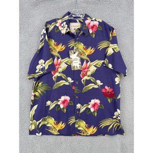 NEW Island Republic Mens XL 100% Silk Camp Shirt Hawaiian Purple Floral